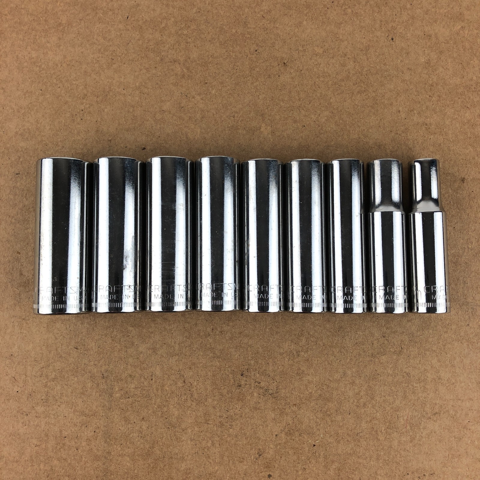 Craftsman 3/8″ Drive 6 Pt Metric Deep Socket Set 9mm-17mm USA Vintage V G Series