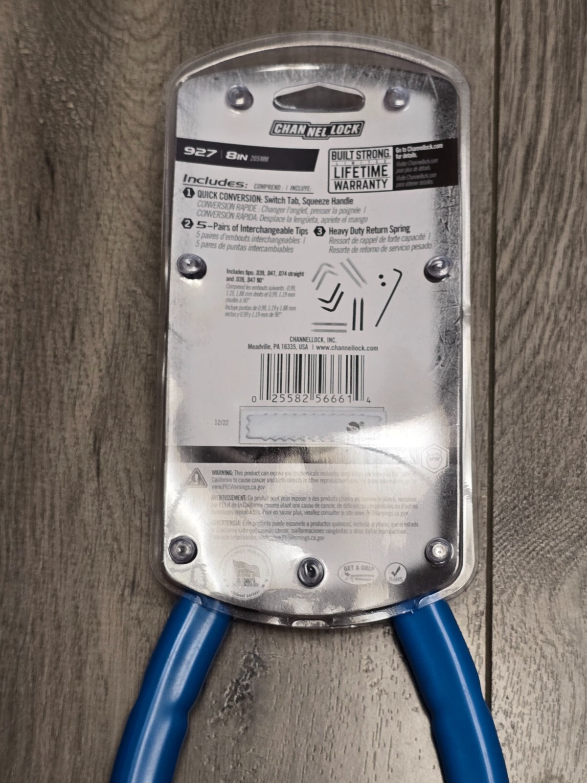 Channellock 8″ Int/ Ext Snap Ring/ Retaining Ring Pliers w/Assorted Tips USA 927