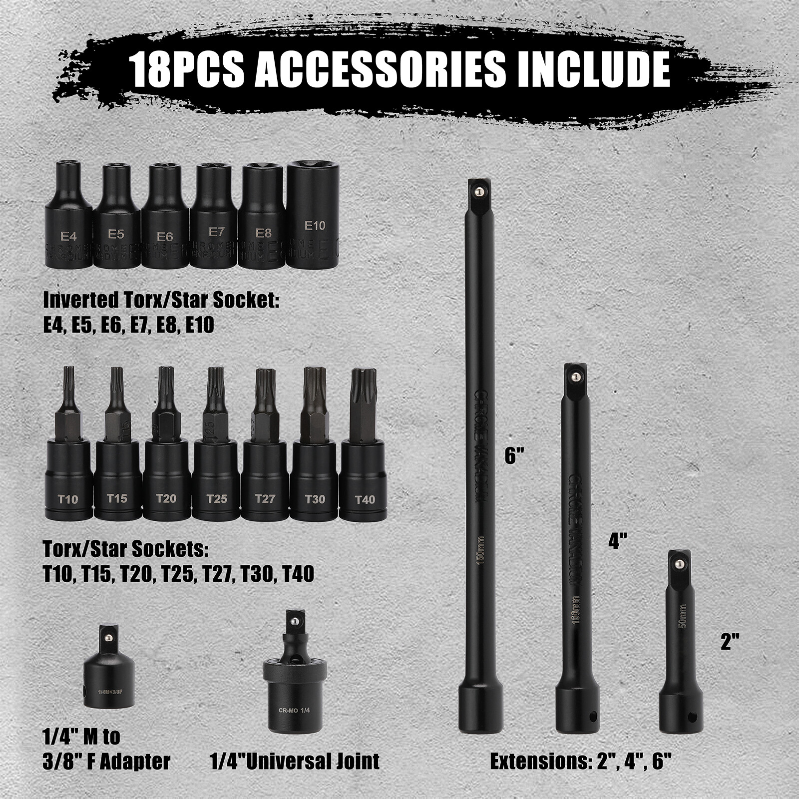 86pcs 1/4 Inch Drive Master Impact Socket Set with Adapters 6-Point, SAE/Metric