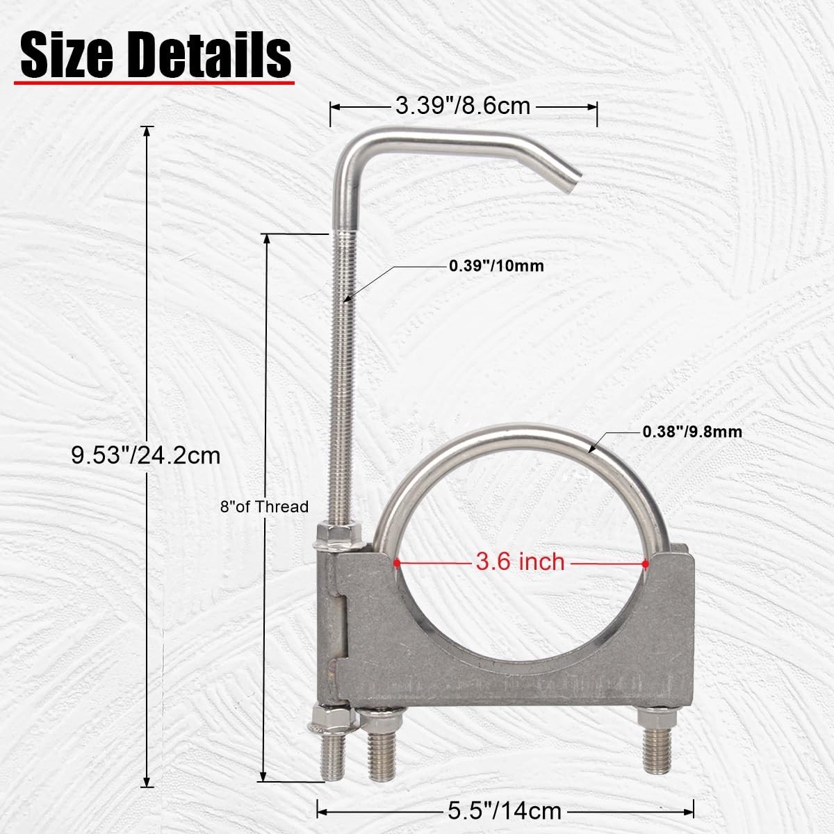 3-1/2″ Stainless Steel Exhaust Clamp with Hanger Rod for 3.5″ Pipes