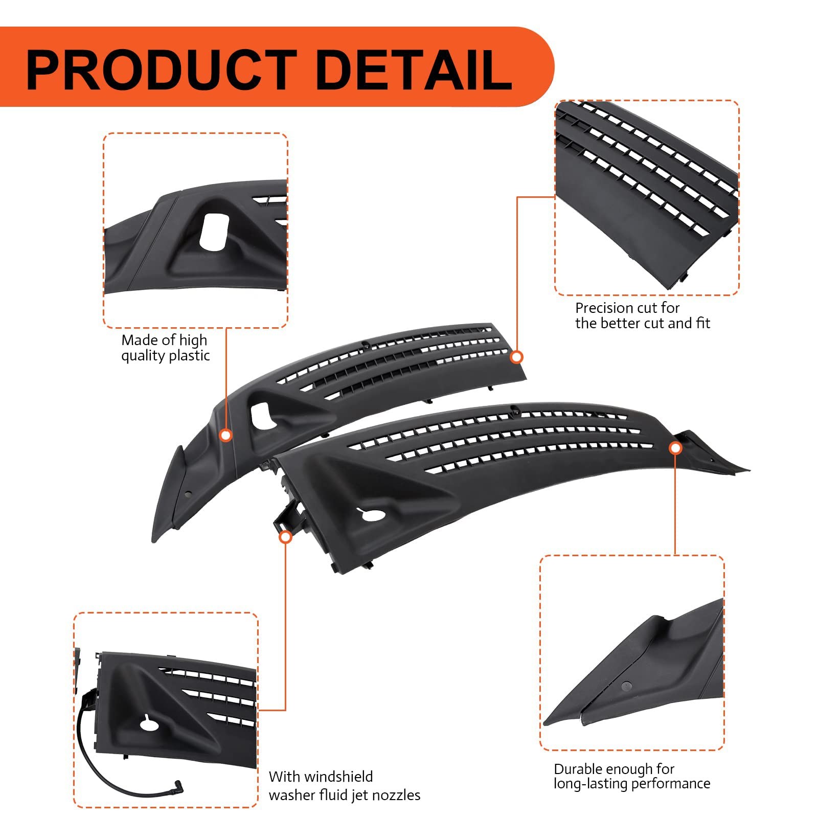 ECOTRIC Windshield Wiper Cowl Cover Panel Compatible with Medium, Black