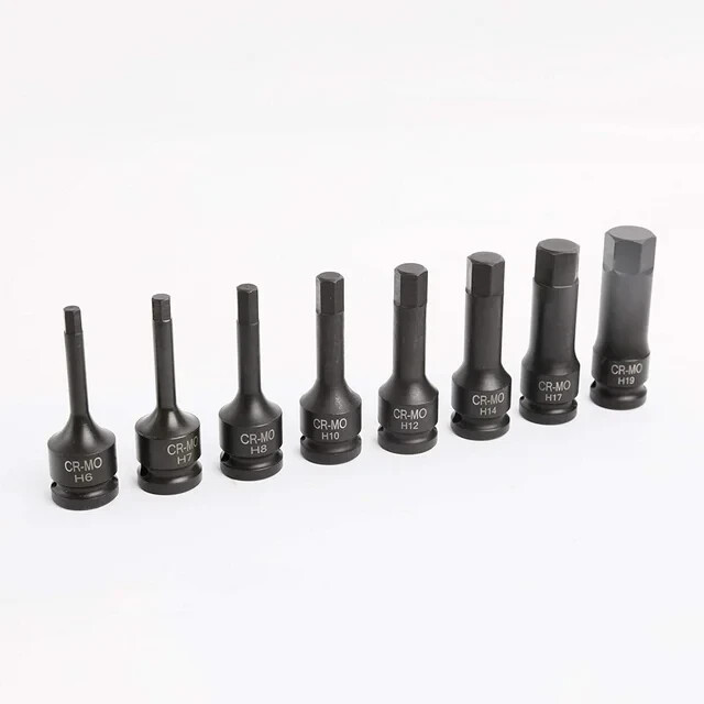 8 Pc 1/2 In Drive SAE Impact Socket Set Hex Bits 3 in Long Bit Air Allen Driver