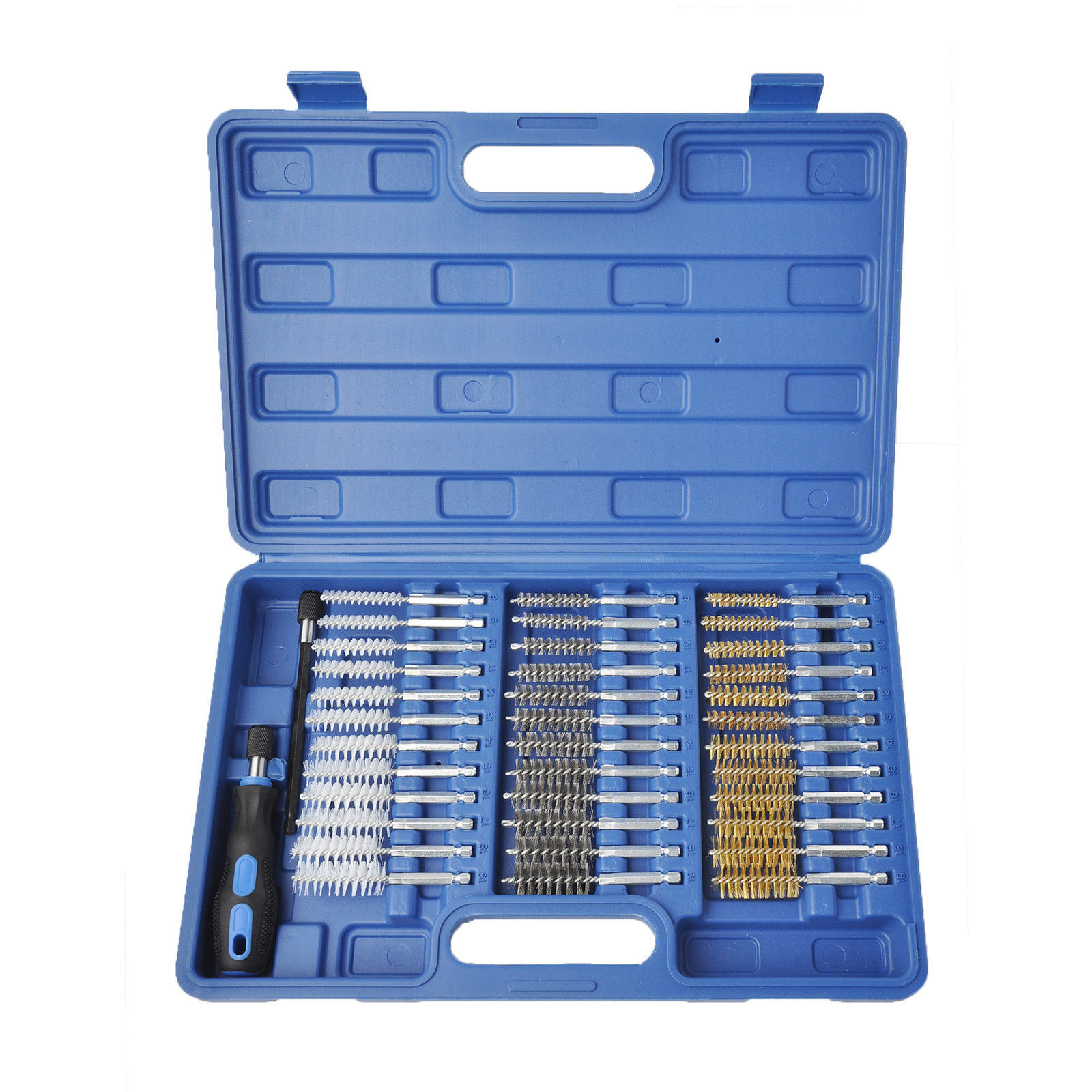 1/4″ Hex Shank Long Ext 38pc Industrial Wire Brush Set Stainless Steel Nylon