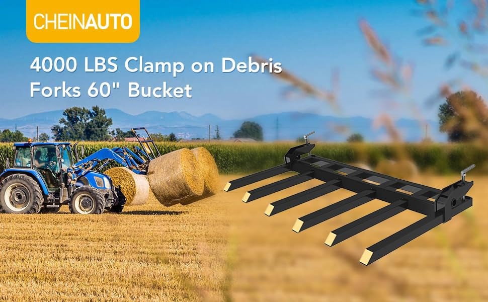 Clamp-On Debris Forks for 60″ Bucket – 4000 lbs Loader & Tractor Pall Duty Heavy