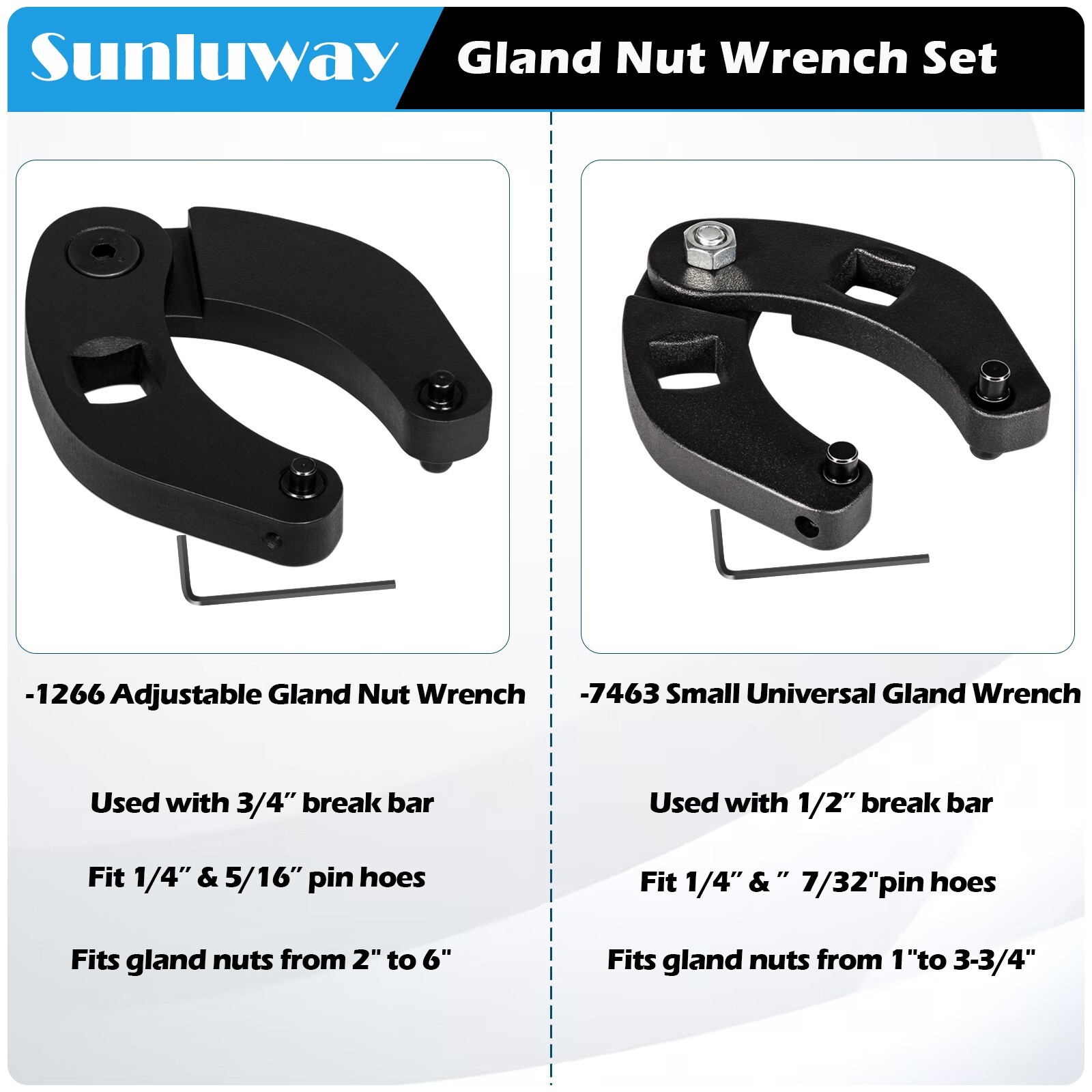 Adjustable Gland Nut Wrench 1266 +7463 Spanner Tool Set for Hydraulic Cylinder