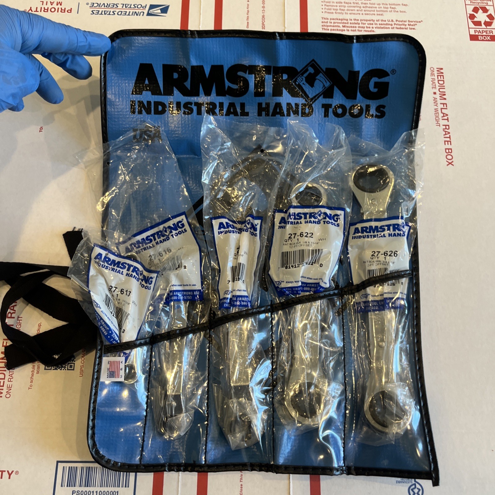Armstrong Tools USA 27-635 SAE Offset Ratcheting Box Wrench Set Kit Bag, NEW NOS