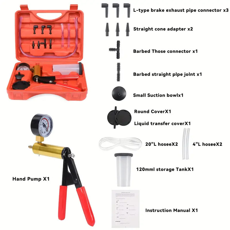 Hand Held Vacuum Pressure Pump Tester Set Brake Fluid Bleeder Bleeding Kit + Box