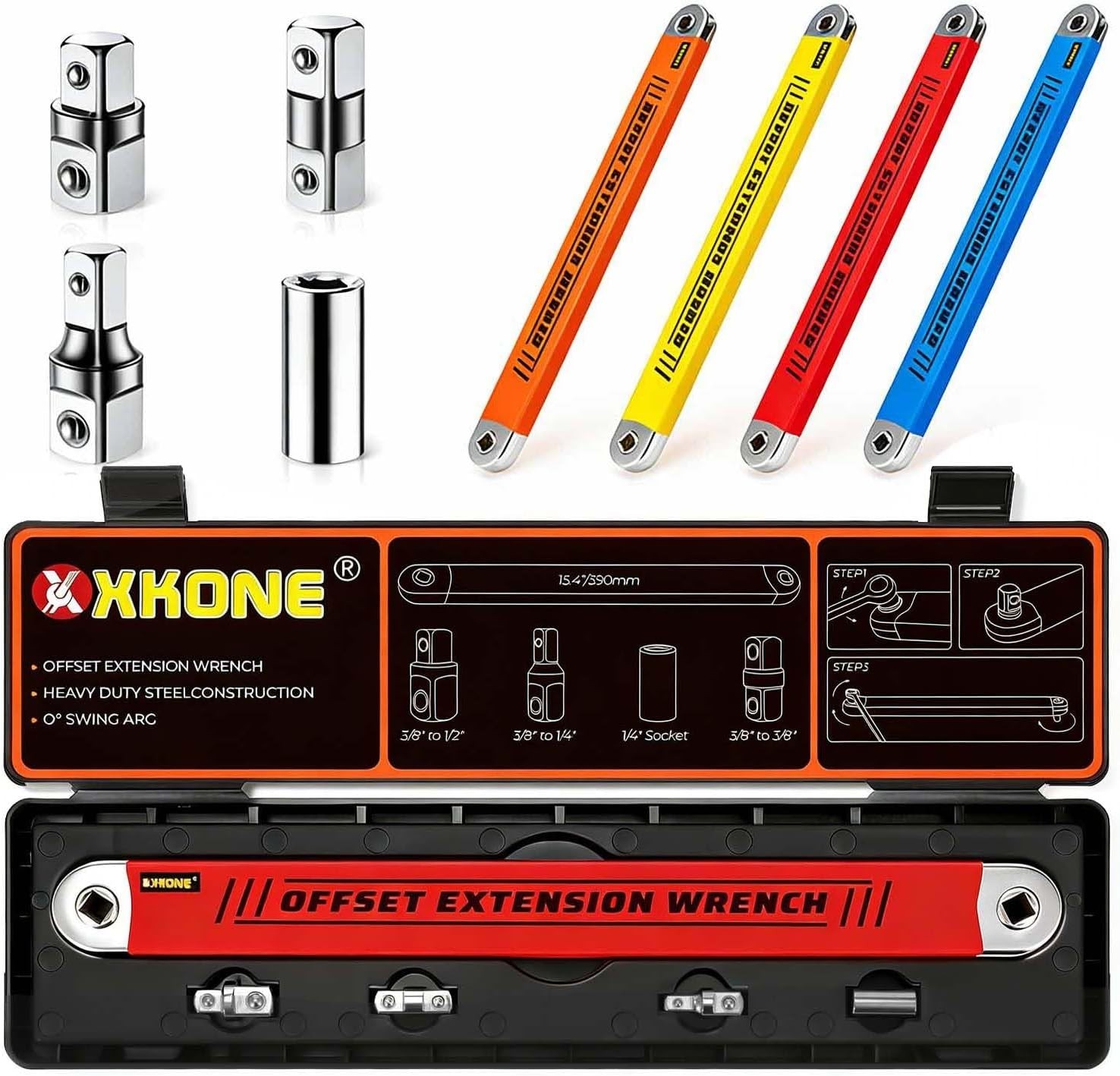 Versatile Offset Extension Wrench with 3 Adapters – Ideal for Automotive Tasks