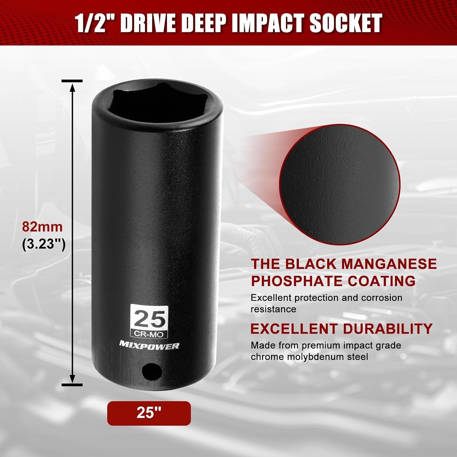 Impact Grade 25mm Socket, 1/2″ Drive – Laser Etched CR-MO with Quality Guarantee