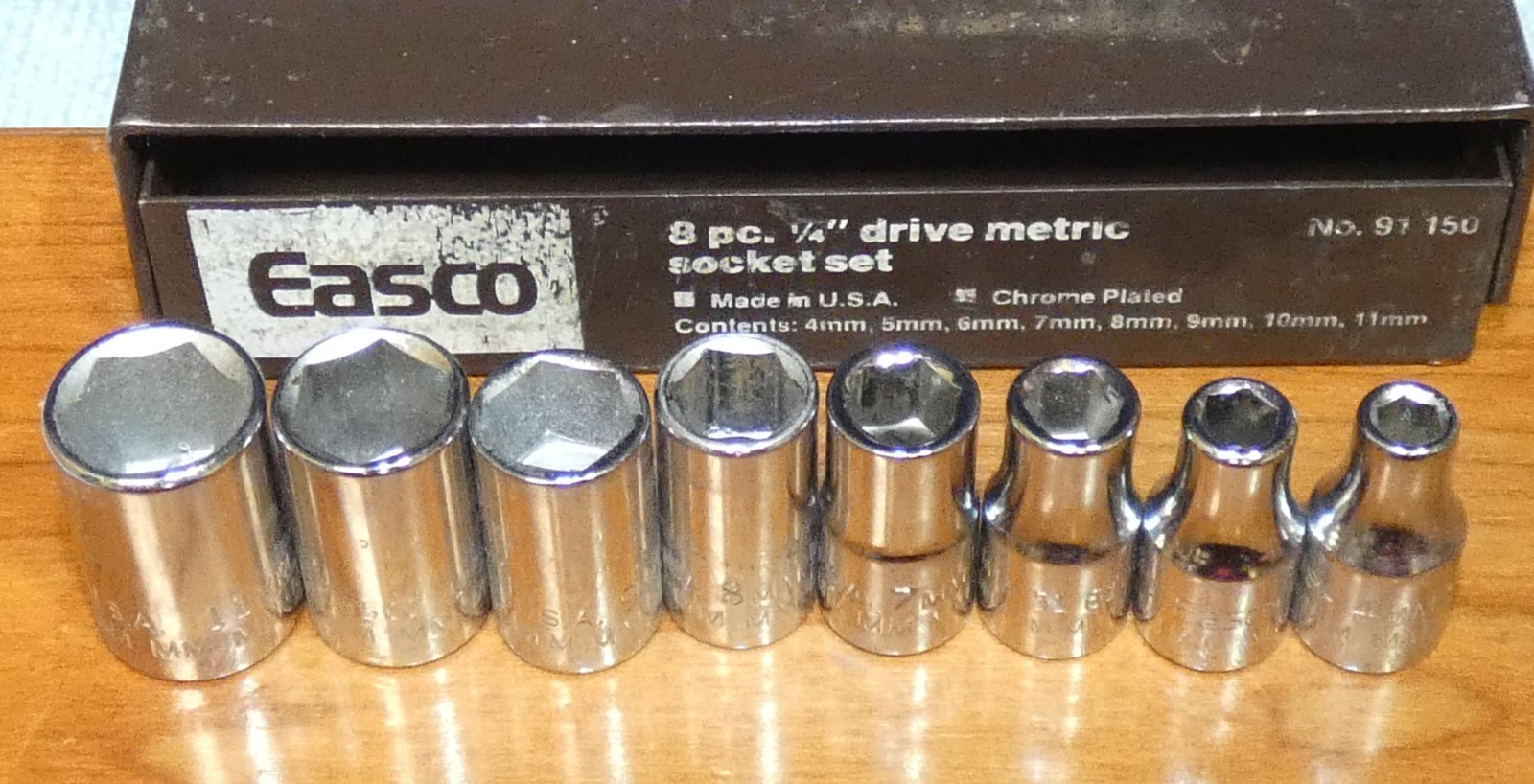 Vintage Easco 8 pc 1/4” Drive Metric Socket Set 91 150 4mm-11mm #BP