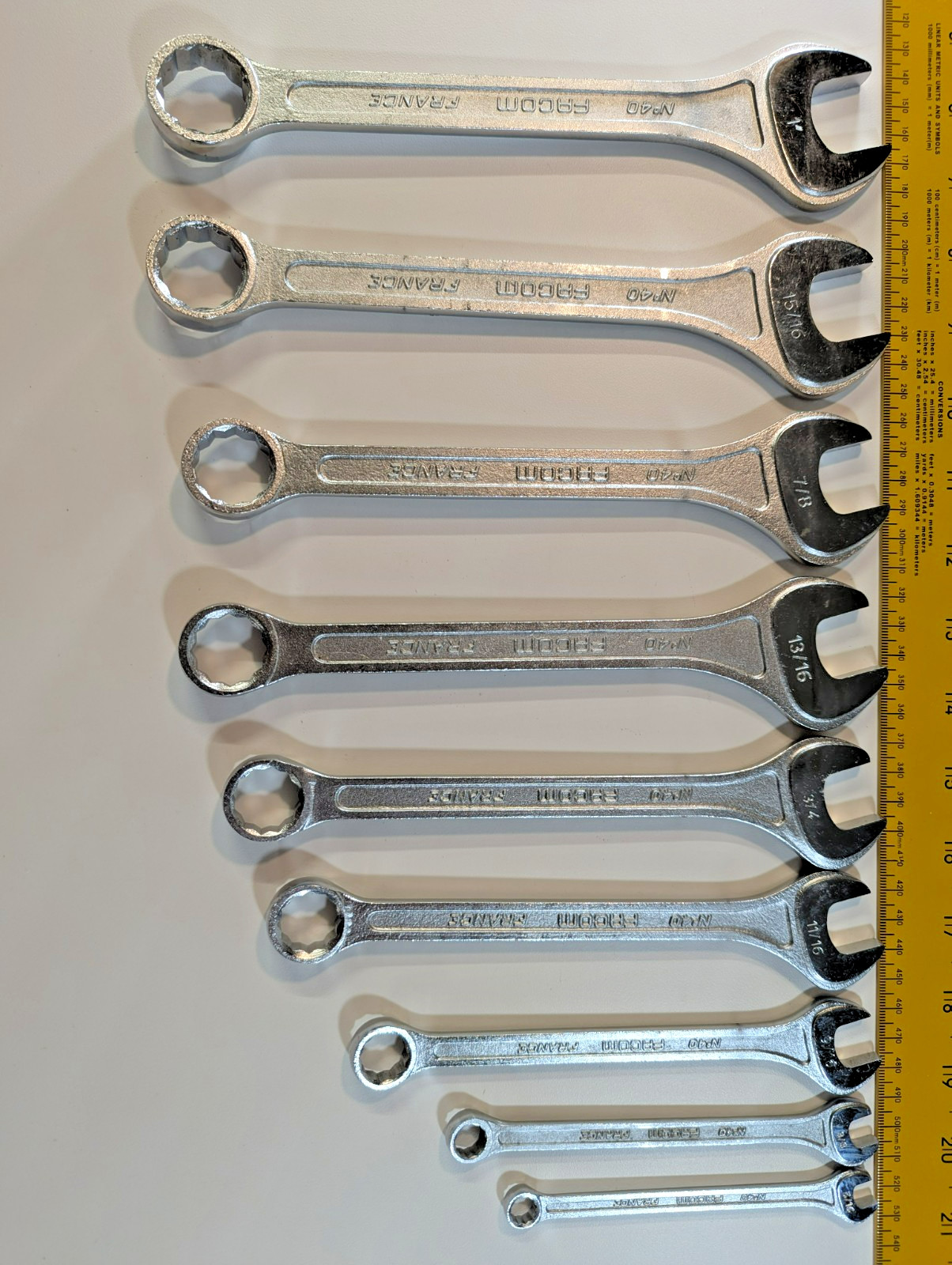 9 Facom France SAE Comb Wrenches 1″15/16″ 7/8″ 13/16″3/4″ 11/16″ 9/16″ 3/8″5/16″