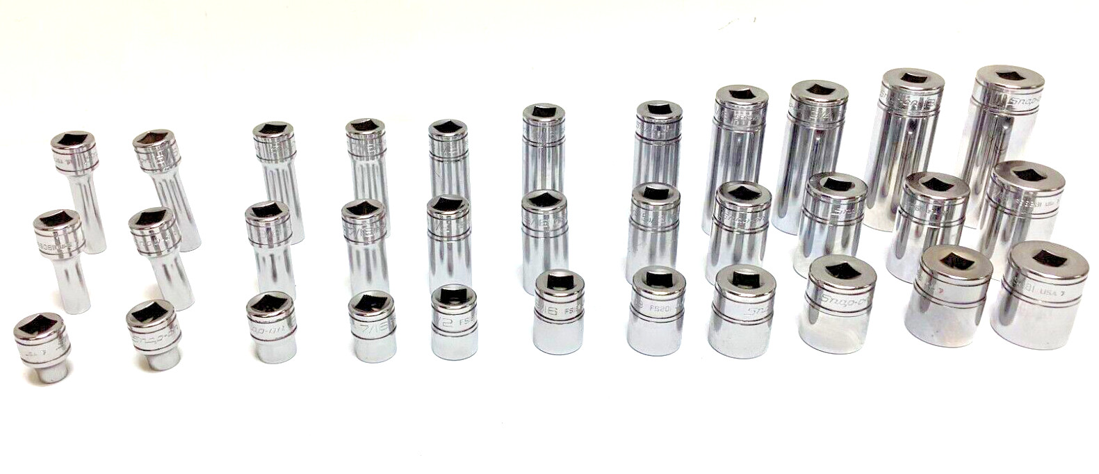 New Snap-on™ 3/8″ drive 1/4″ thru 7/8″ 6-point Shallow Semideep Deep Socket Set