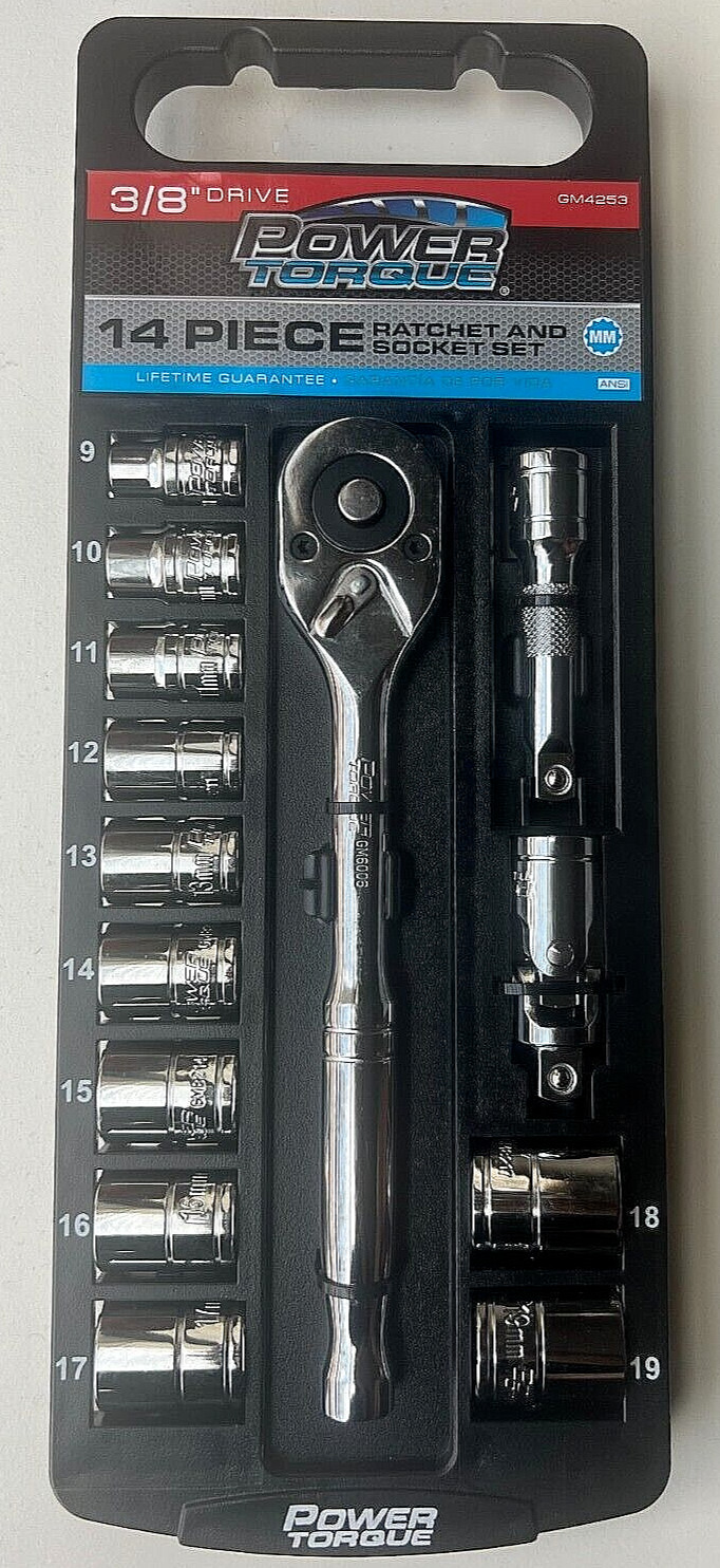 Power Torque 14 Piece Ratchet and MM Socket Set GM4253 3/8″ Drive
