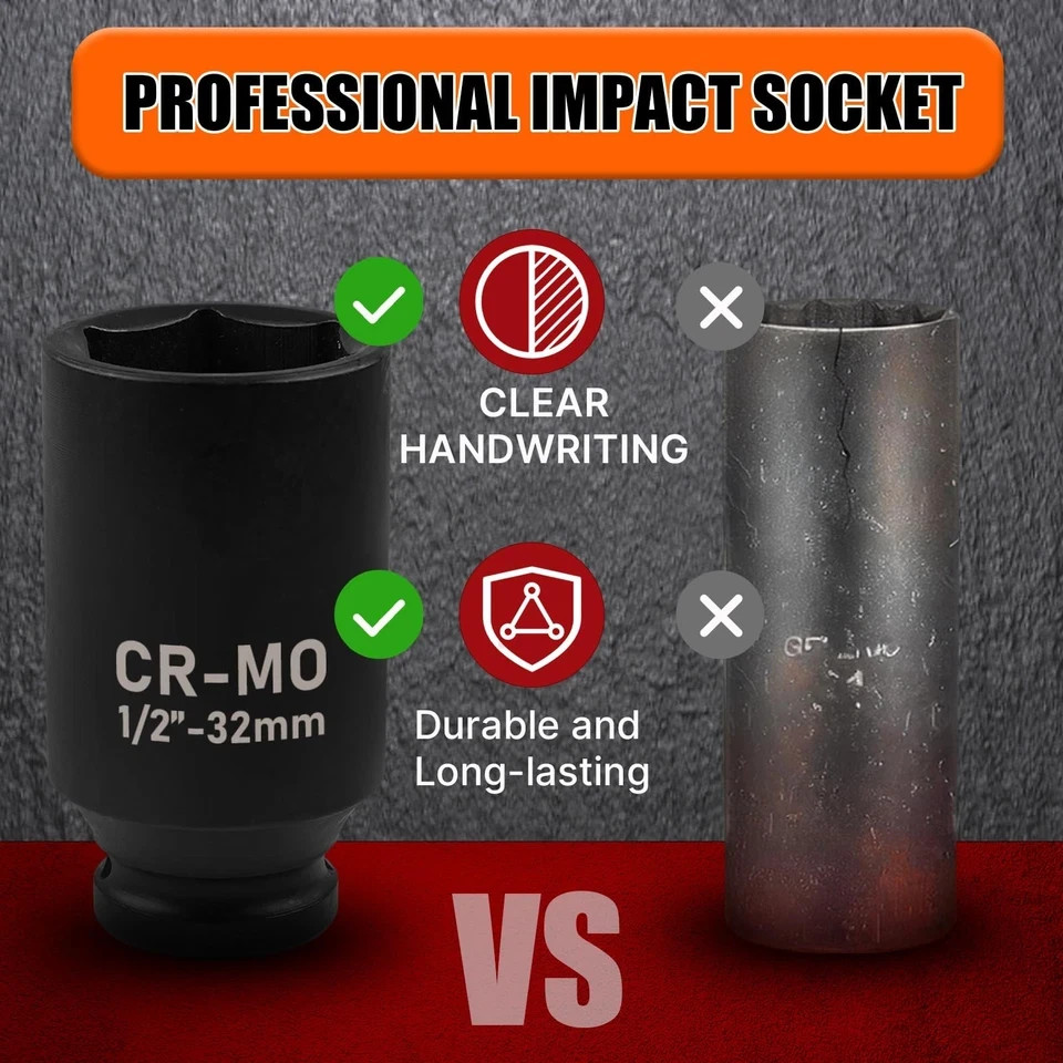 EGOFIX 22mm Socket 1/2″ Drive Deep Impact Metric Socket,CR-MO 22mm,