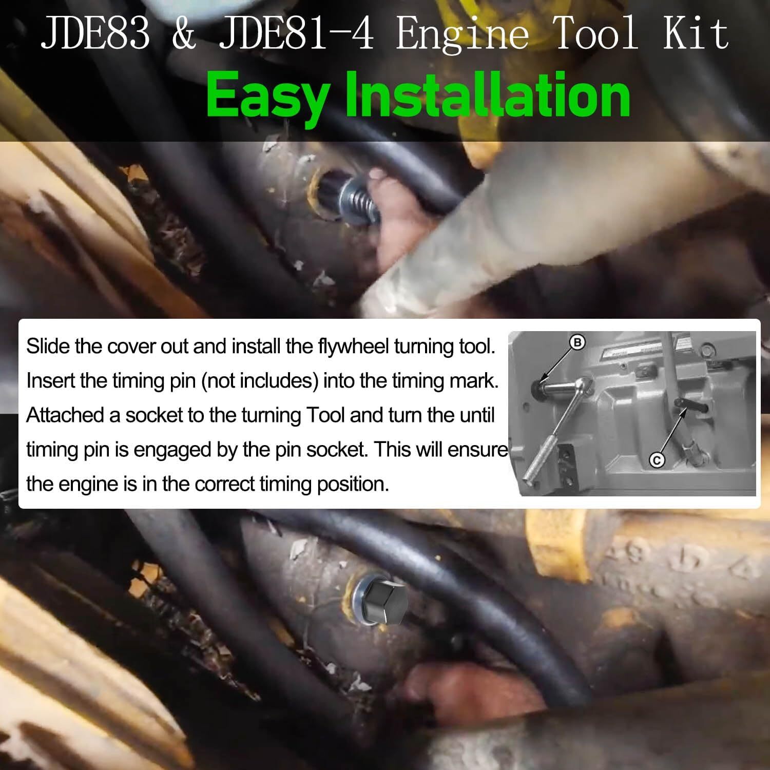 JDE83 JDE81-4 For John Deere Engine Turning Tool & Timing Pin Kit