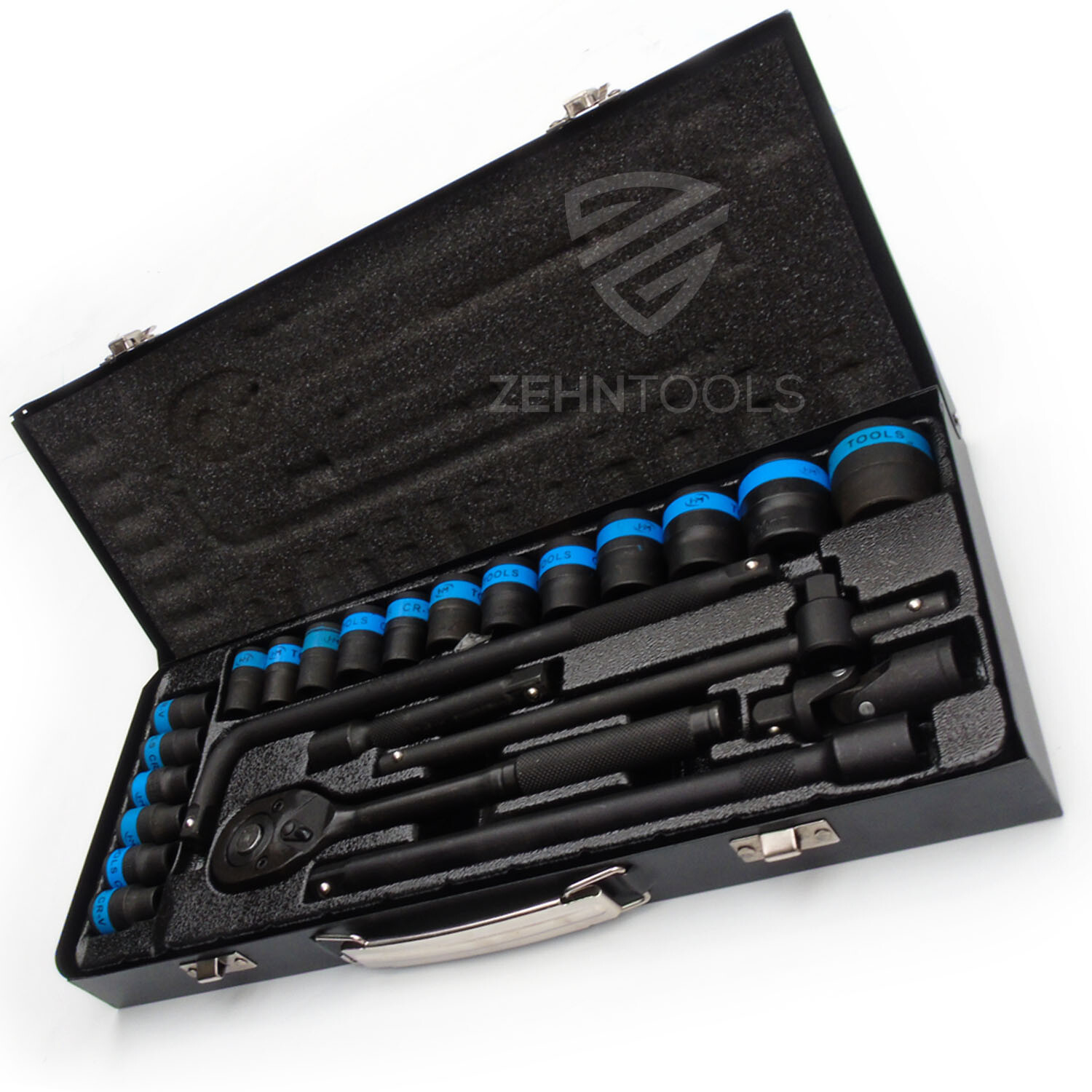 24PC BLACK SOCKETS RATCHET WRENCH SET 1/2 INCH DRIVE METRIC METAL CARRY CASE BOX
