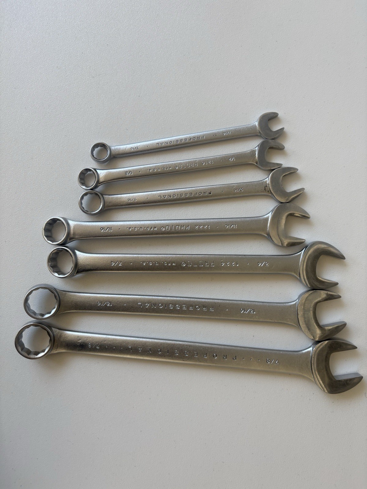 Vintage Proto Professional 7pc Combination Wrench Set 1214-1228 12pt USA Made