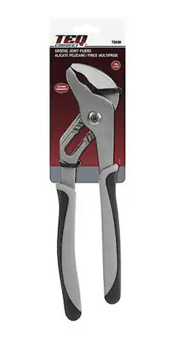 TEQ Correct 10″ Groove Joint Pliers, Carbon Steel, Soft Grip Handles