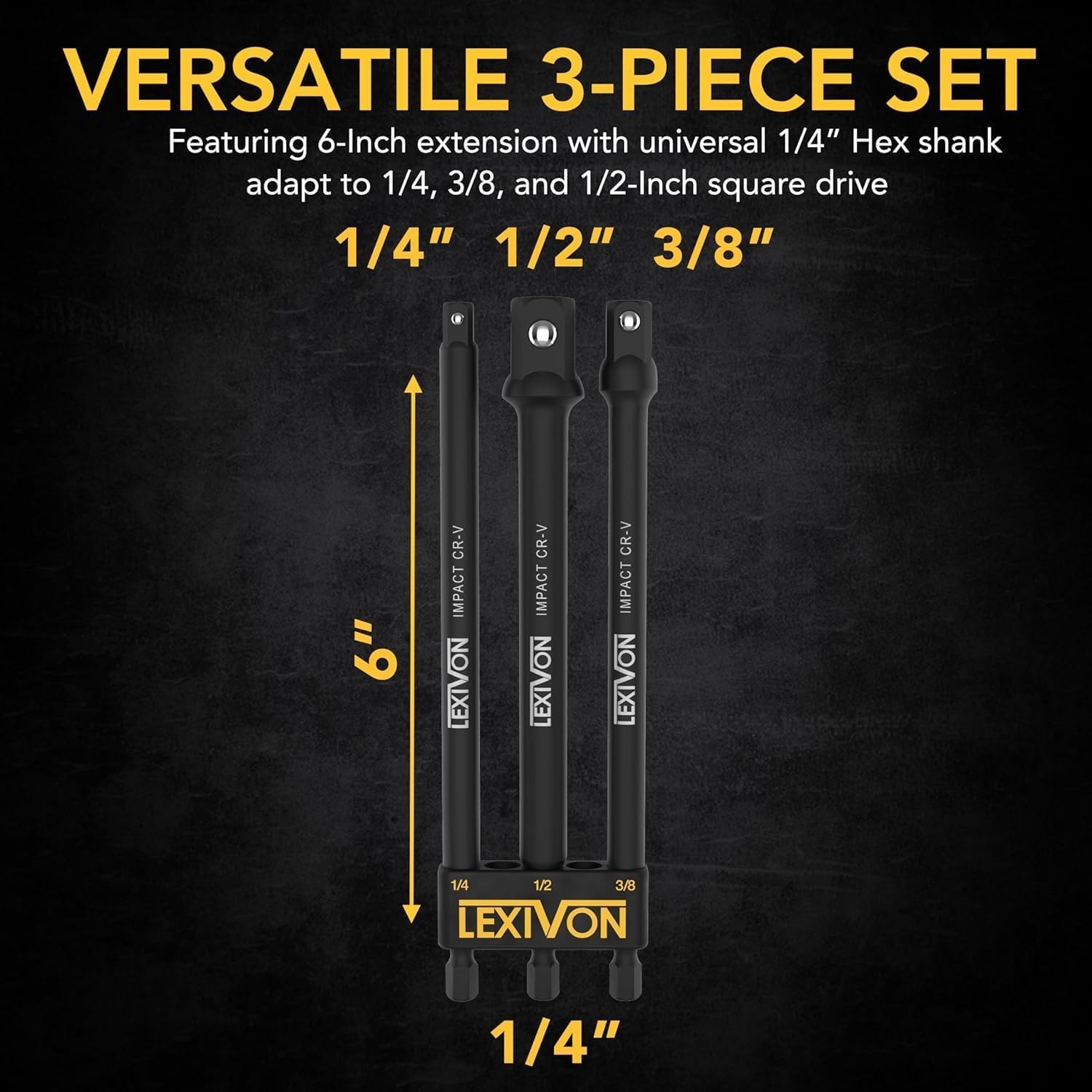 Piece Socket Adapter Set – 1/4″, 3/8″, 1/2″ Drive Extensions