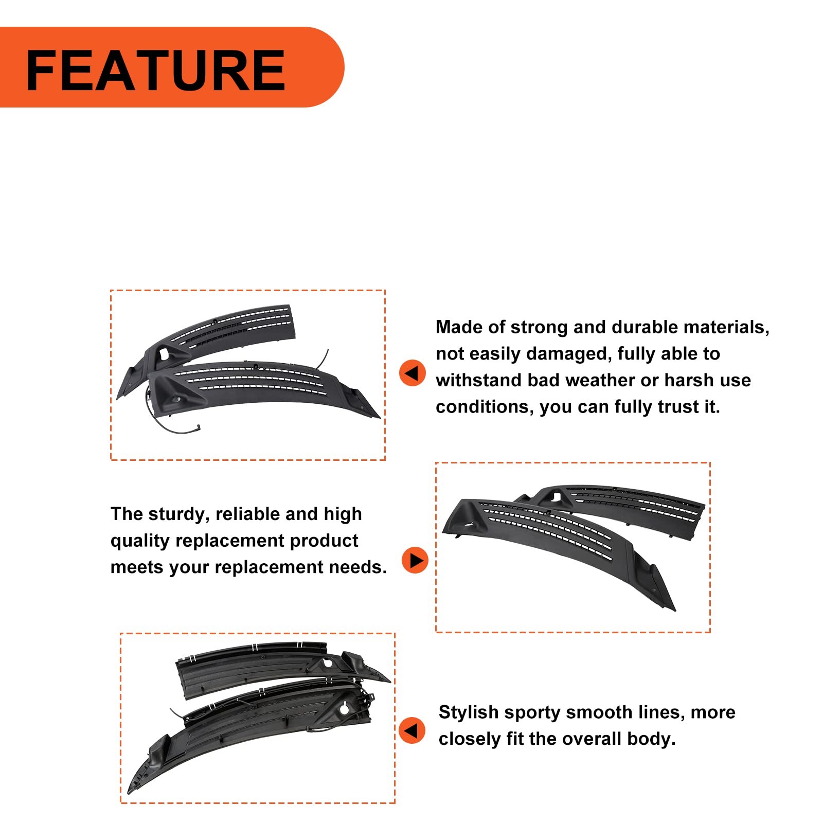 ECOTRIC Windshield Wiper Cowl Cover Panel Compatible with Medium, Black