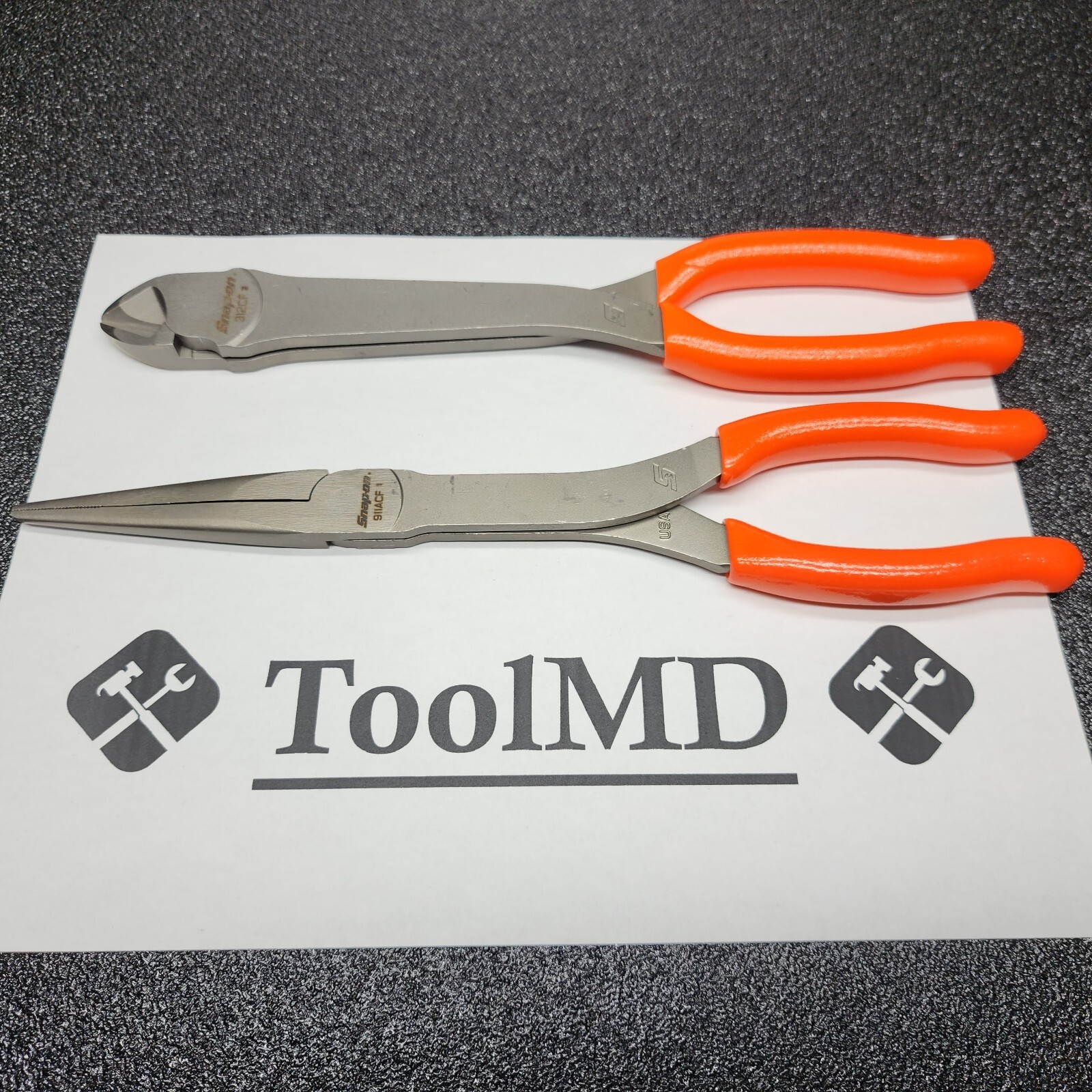 Snap-on Tools NEW 2pc ORANGE Long Needle Nose Plier / HD Cutter Set 312CF 911ACF