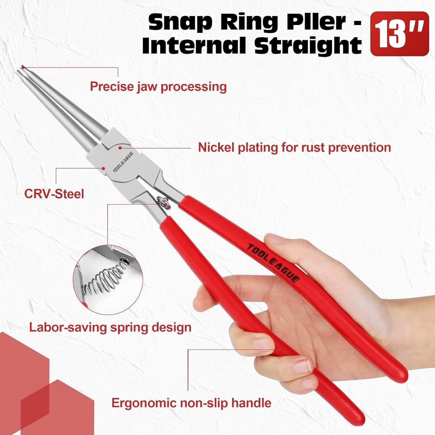 13-Inch Straight Internal Snap Ring Pliers – Comfort Grip & Long-Lasting Design
