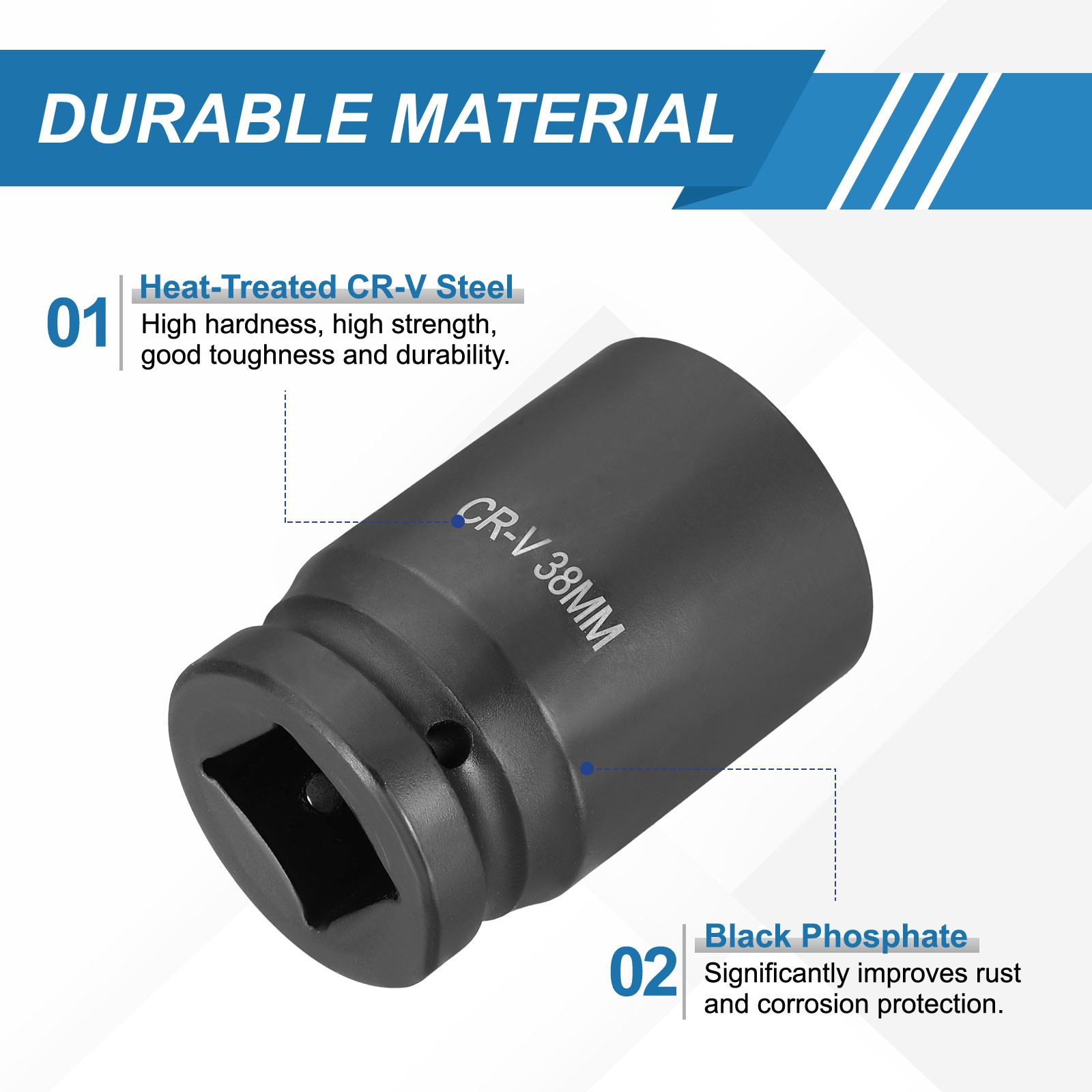 2pcs 1 Inch Drive 38mm 6 Point Impact Socket Chromium Vanadium Steel