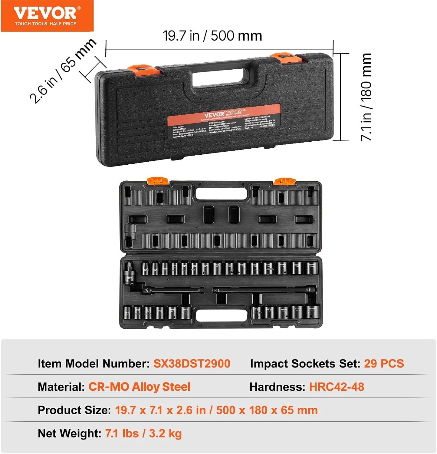 29-Piece 3/8″ Drive Impact Socket Set – SAE & Metric CR-V Alloy Steel