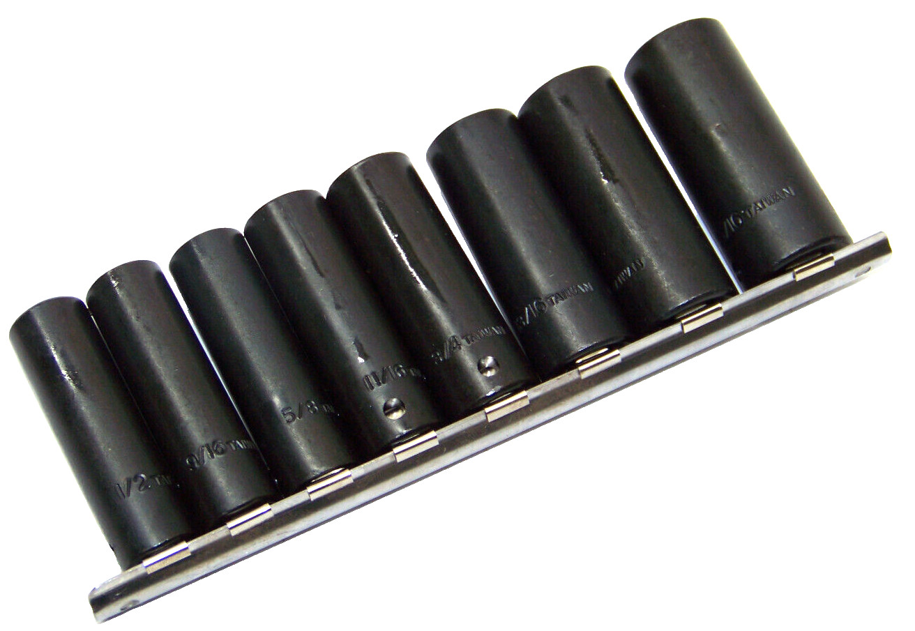 9 pc 1/2″ DR Deep Air Impact Socket Standard 1/2in Drive Sockets Black SAE Set