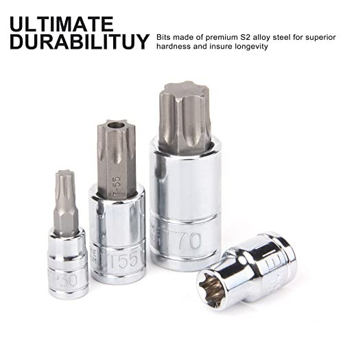 60-Piece Torx Bit Socket & External Socket Set, S2 & Cr-V Steel, E4-E24, T6-T70