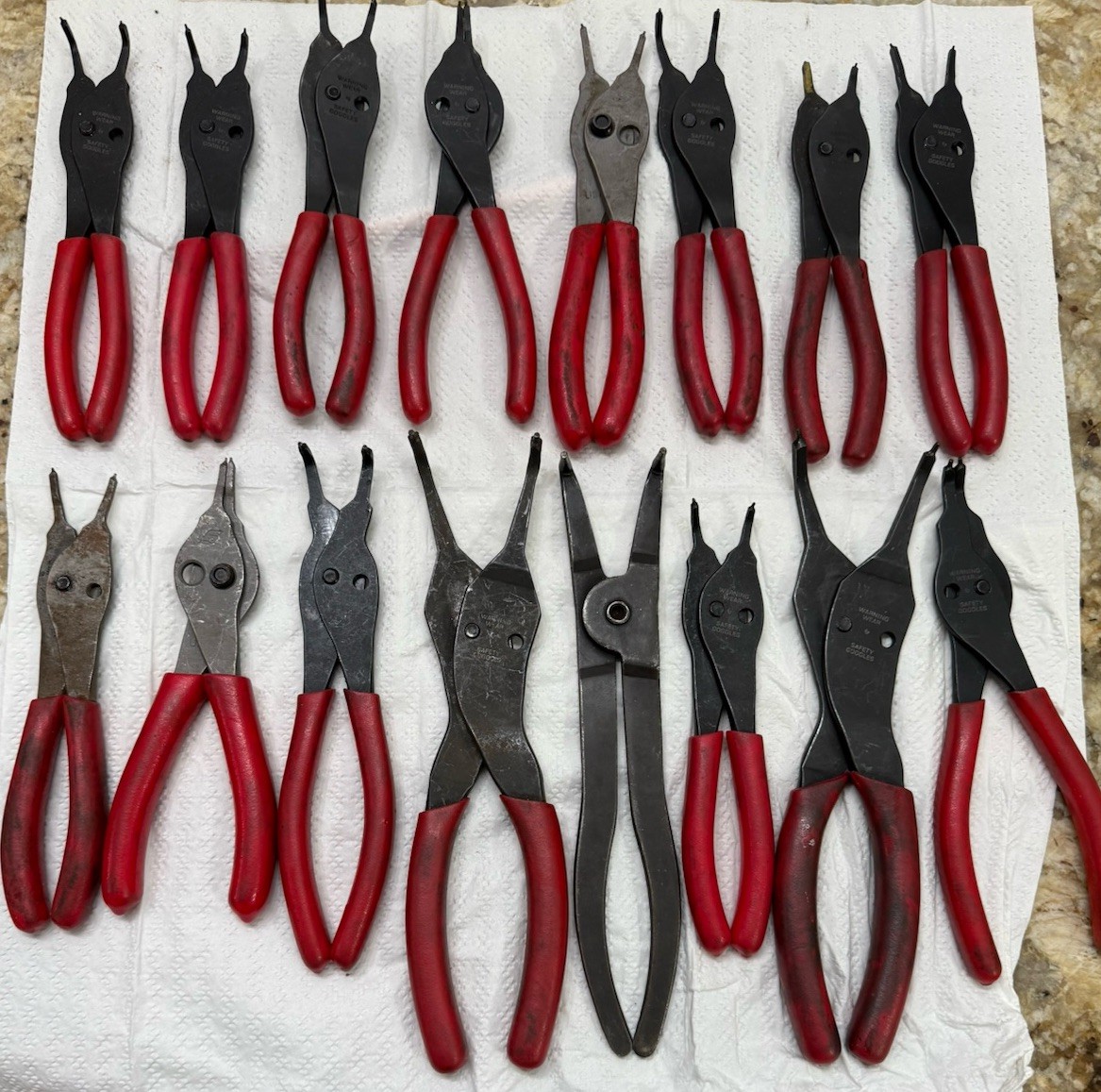 16 Snap On Snap Ring Pliers All Different Sizes Please See Pictures Adjustable