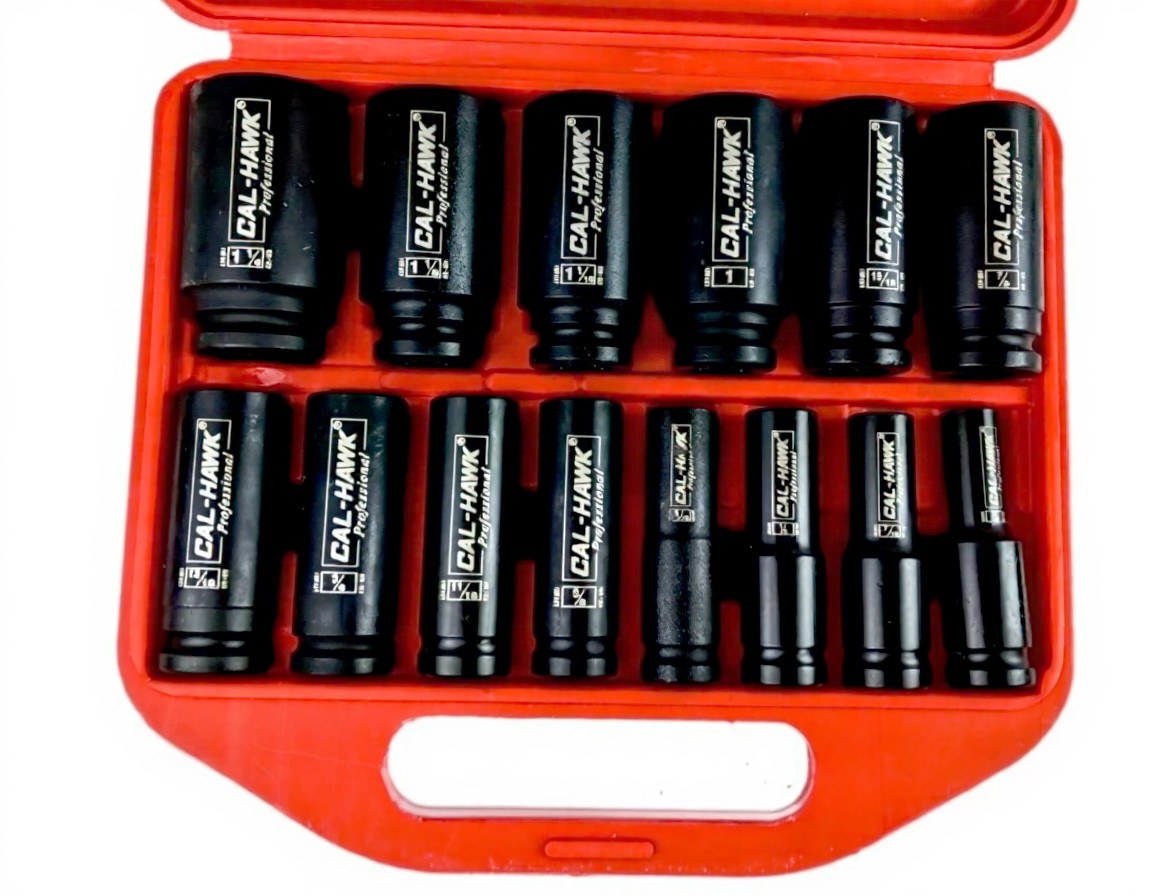 14Pc 1/2″ DR Chrome Molybdenum Steel Deep Impact Socket Set – SAE 6 Point w/Case