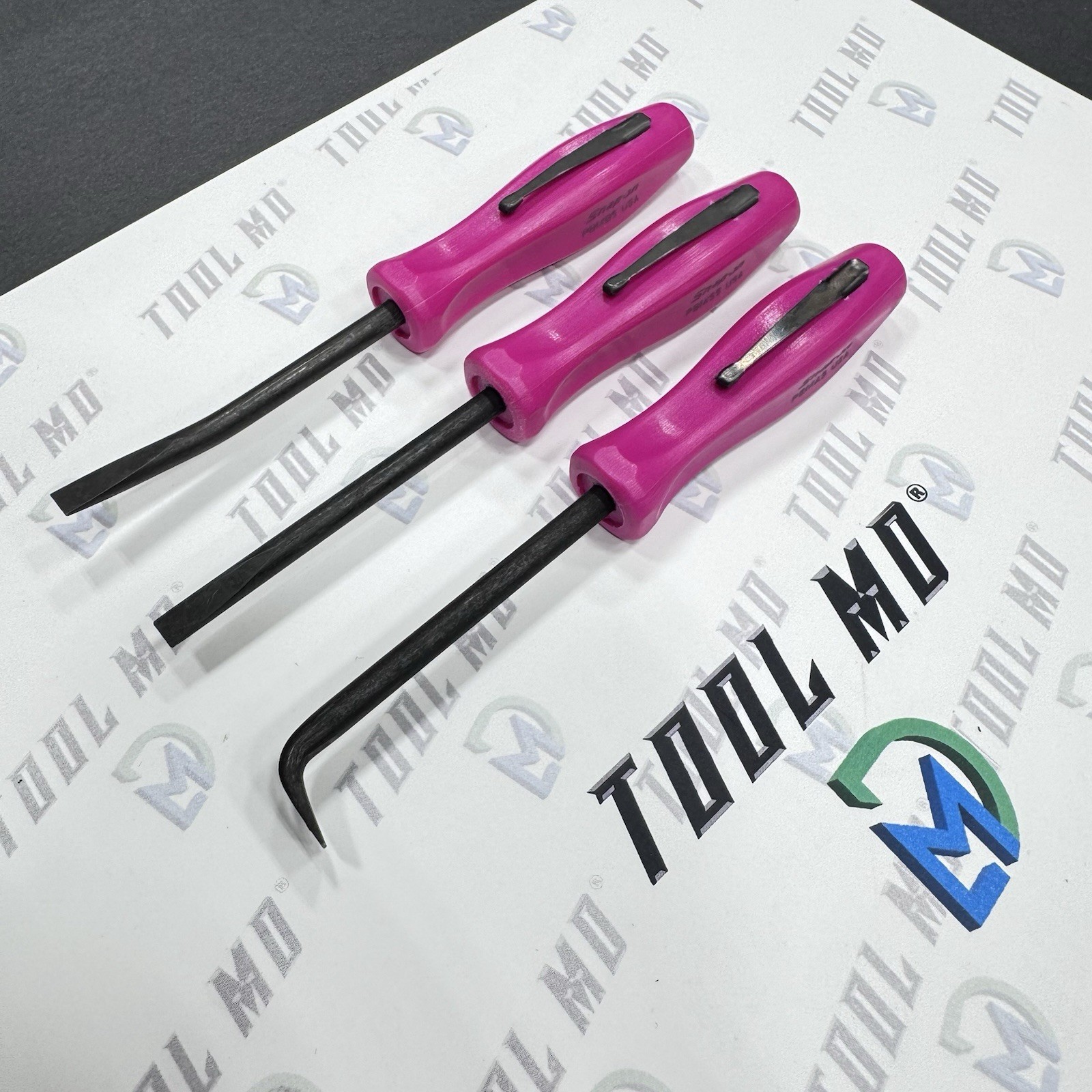Snap-on Tools NEW 3pc ELECTRIC PINK 5″ Straight Bent & 90 Degree Pocket Prybar