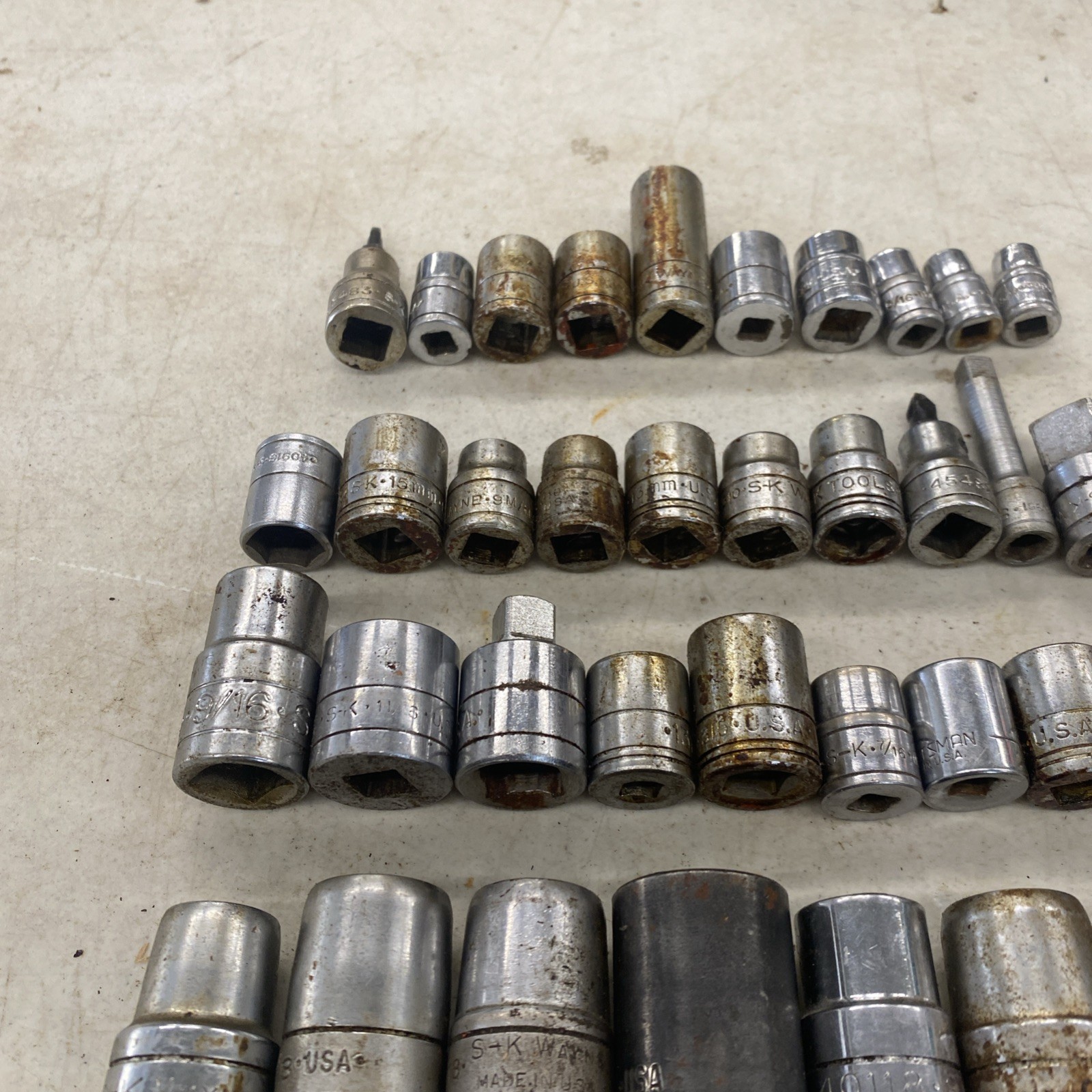 50 pc. Lot Vintage S-K SK USA Made 1/4, 3/8, 1/2″ Drive Sockets READ, M0554L