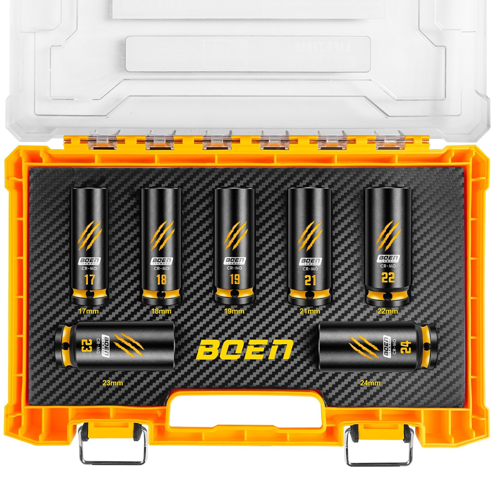 BOEN 7-Piece 1/2″ Drive Metric Impact Socket Set, (17, 18, 19, 21, 22, 23, 24 mm