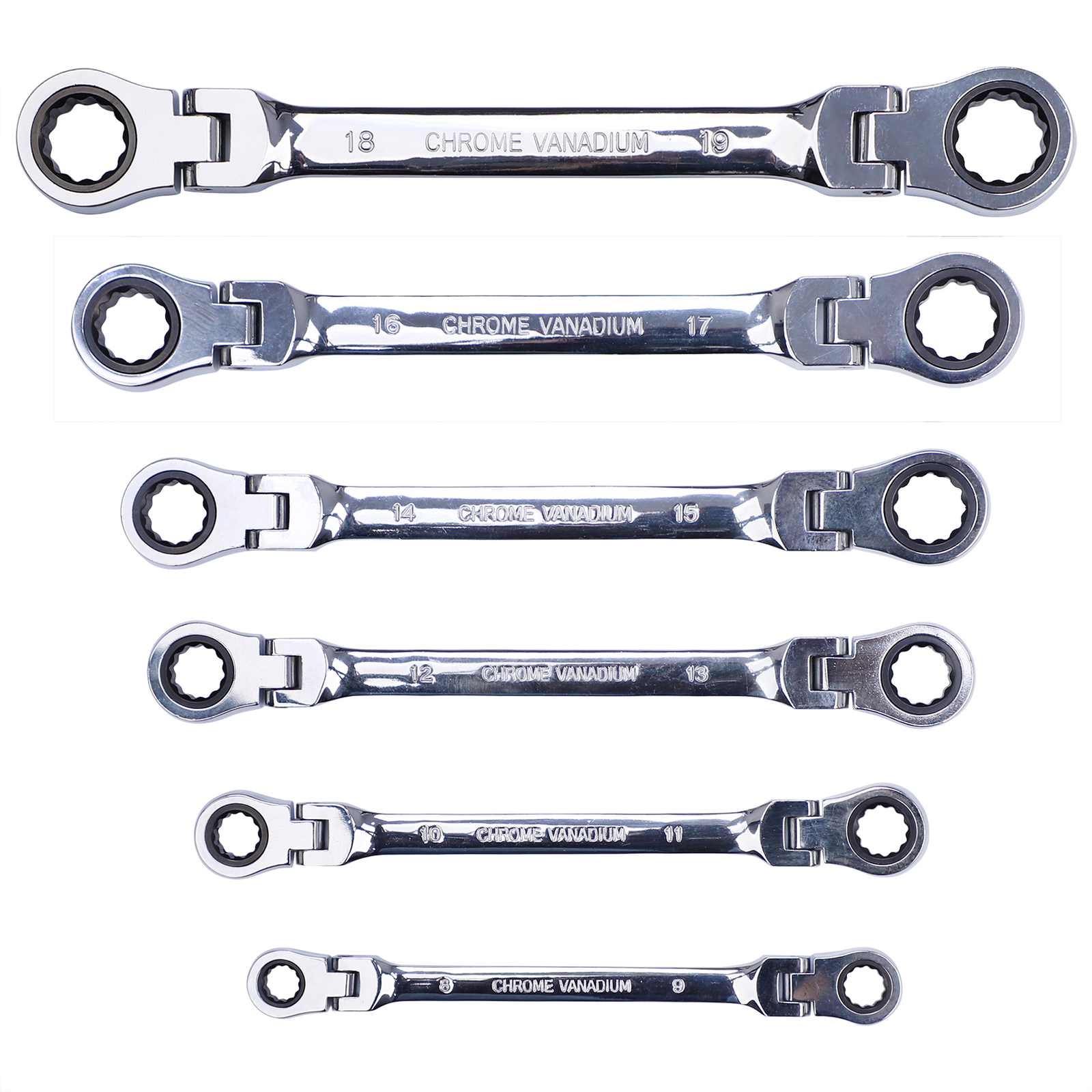 6Pcs Double-Head Movable Ratchet Wrench Flex-Head Extra Long Heavy Duty Spanner