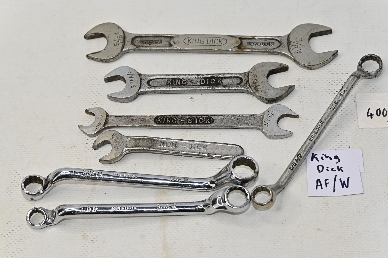 Vintage 7 King Dick AF / W open ended / cranked ring Spanners as photos British