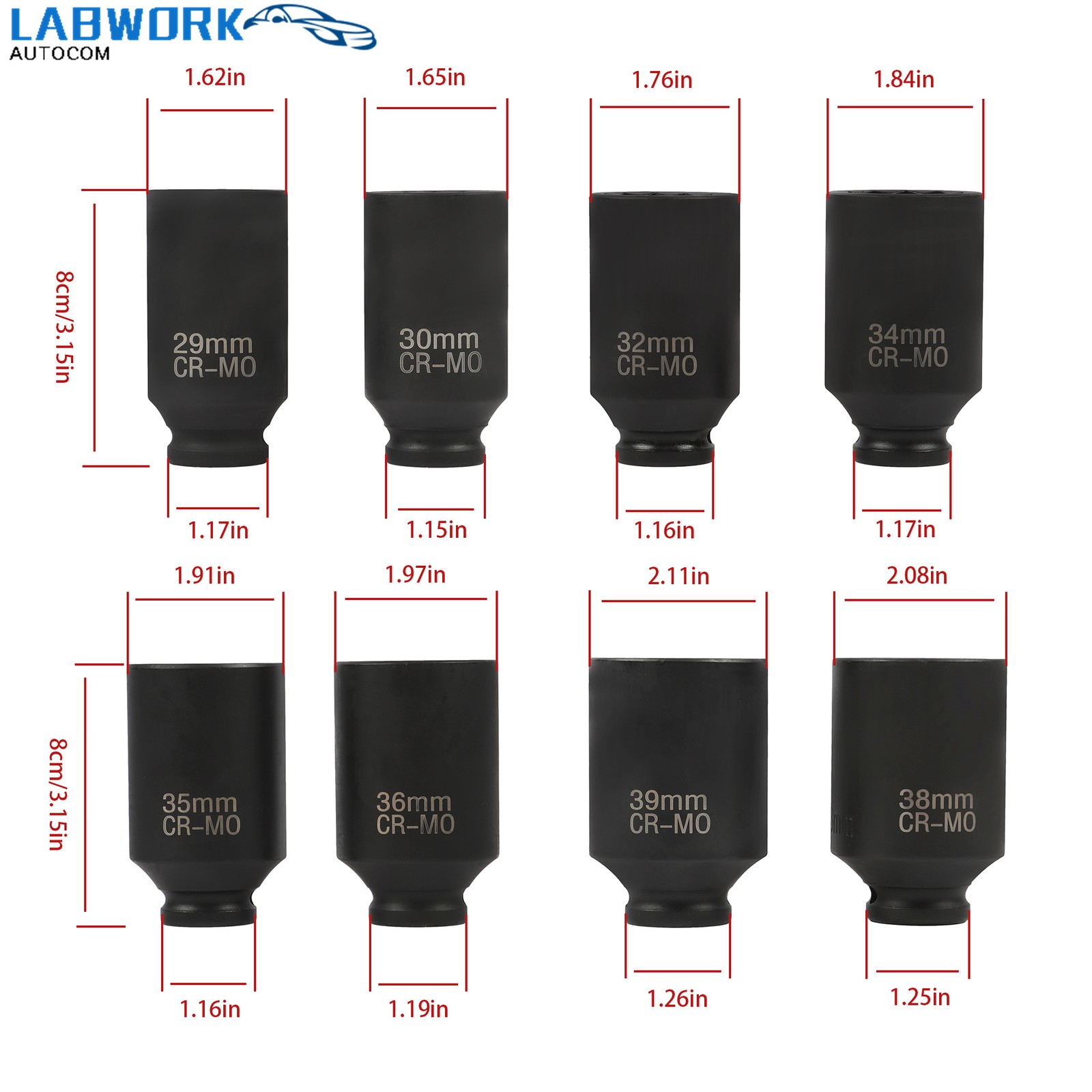 1 Set 8Pcs 12 Point 1/2″ Drive Deep Spindle Axle Nut Impact Socket Set