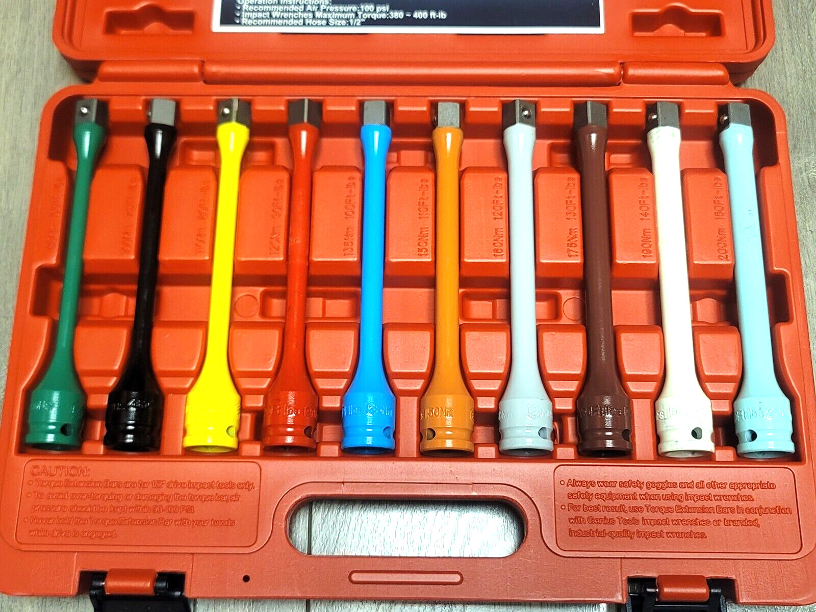 Genius Tools PRO 1/2″dr 10pc Master Torque Stick Extension Bar Set #TO-410EXT