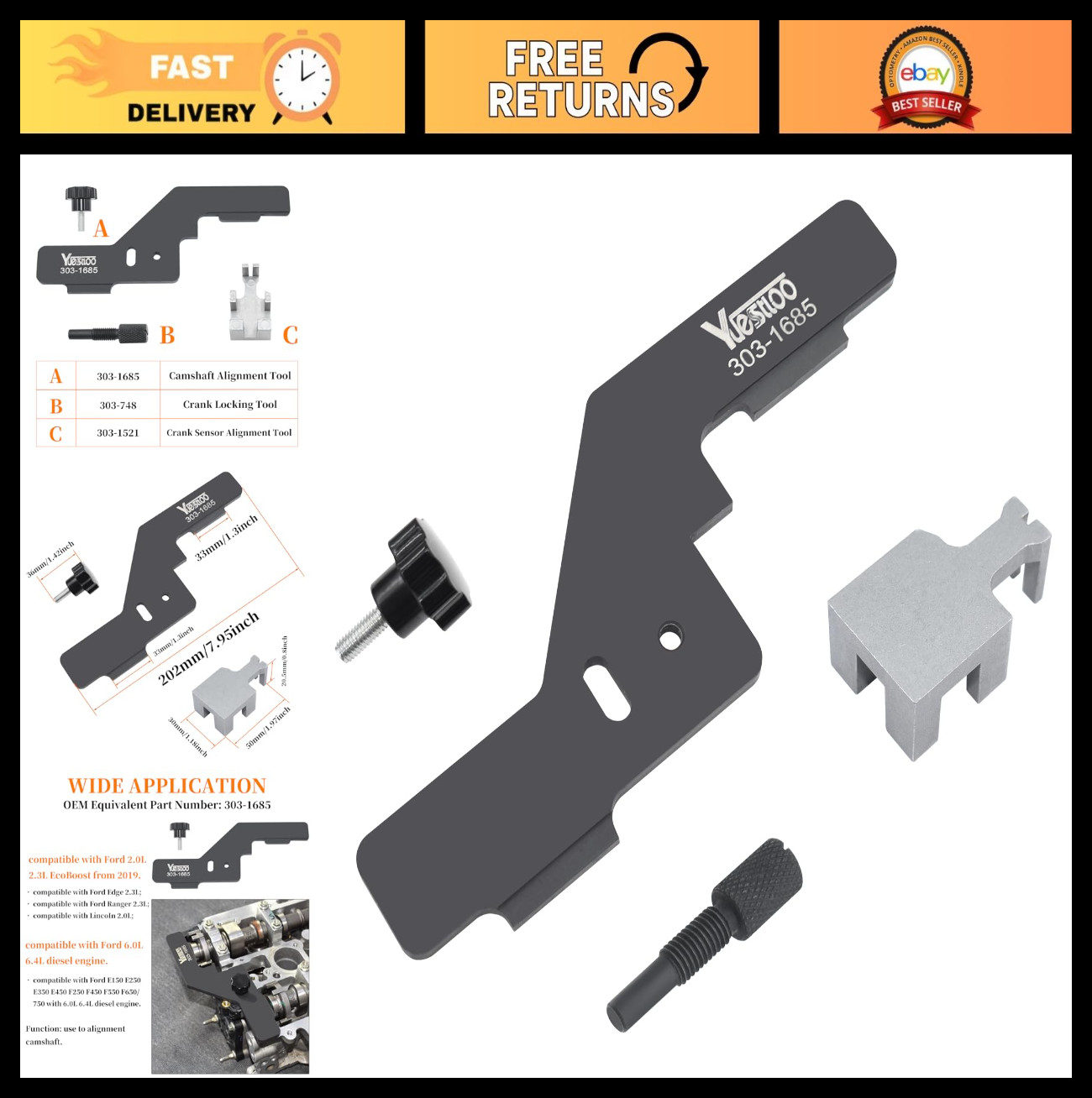Camshaft Timing Alignment Kit with Crank Sensor Tool for Ford 2.0L 2.3L EcoBoost
