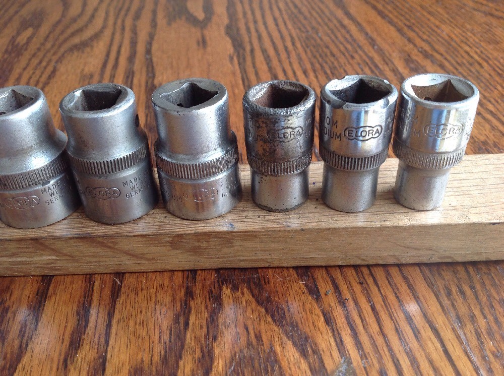 9 Elora Chrome Sockets 1-1/8″ To 7/16″ AF With 1/2″ Drive. C.