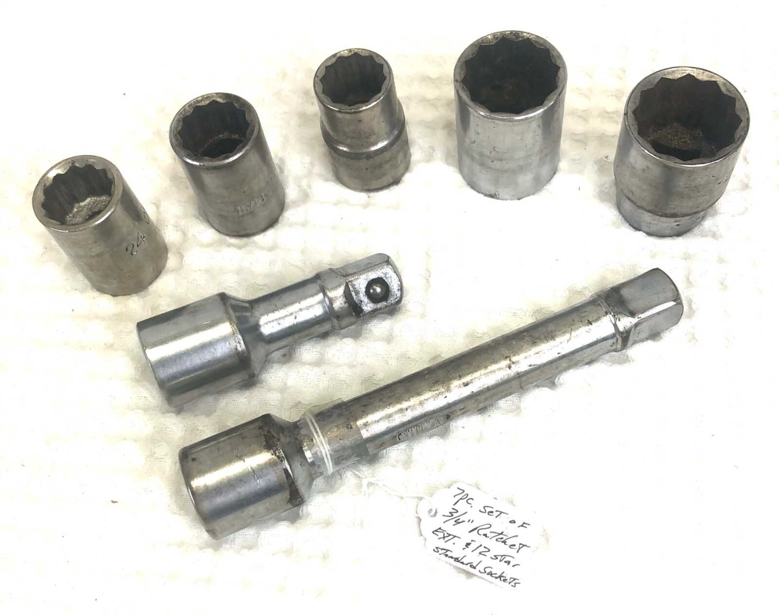 7Pc. Set of CHINA 12 Point 3/4″ Chrome Ratchet Extensions & Sockets