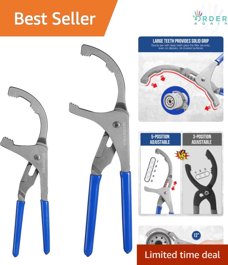 Oil Filter Wrench Set Carbon Steel Adjustable 9 & 12 Inch Auto Truck Tools