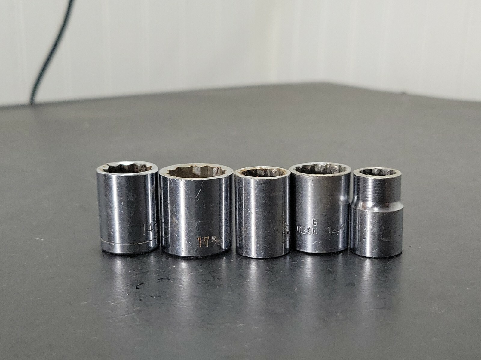 Lot of 5 Shallow Sockets 10mm 12mm 14mm 17mm Metric 3/8″ Drive 12 Point