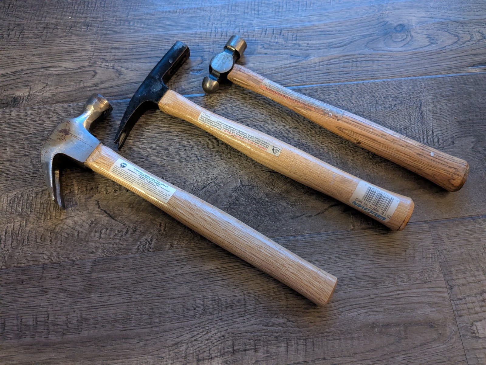 Lot of 3 Hammers 11″ BLUE-POINT Ball Peen, WORKFORCE Claw & VAUGHAN Magnetic
