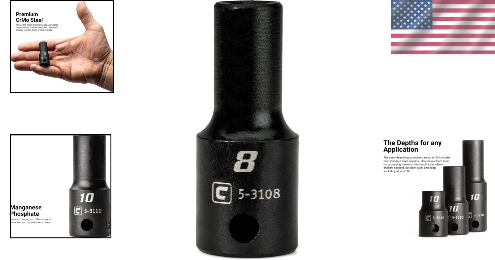 High-Performance 8 mm Semi-Deep Impact Socket – Durable Chrome Molybdenum Steel