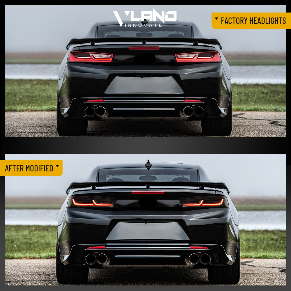 VLAND LED Tail Lights For Chevy Camaro 2016-2018 DRL FULL Smoke Red Signal Light