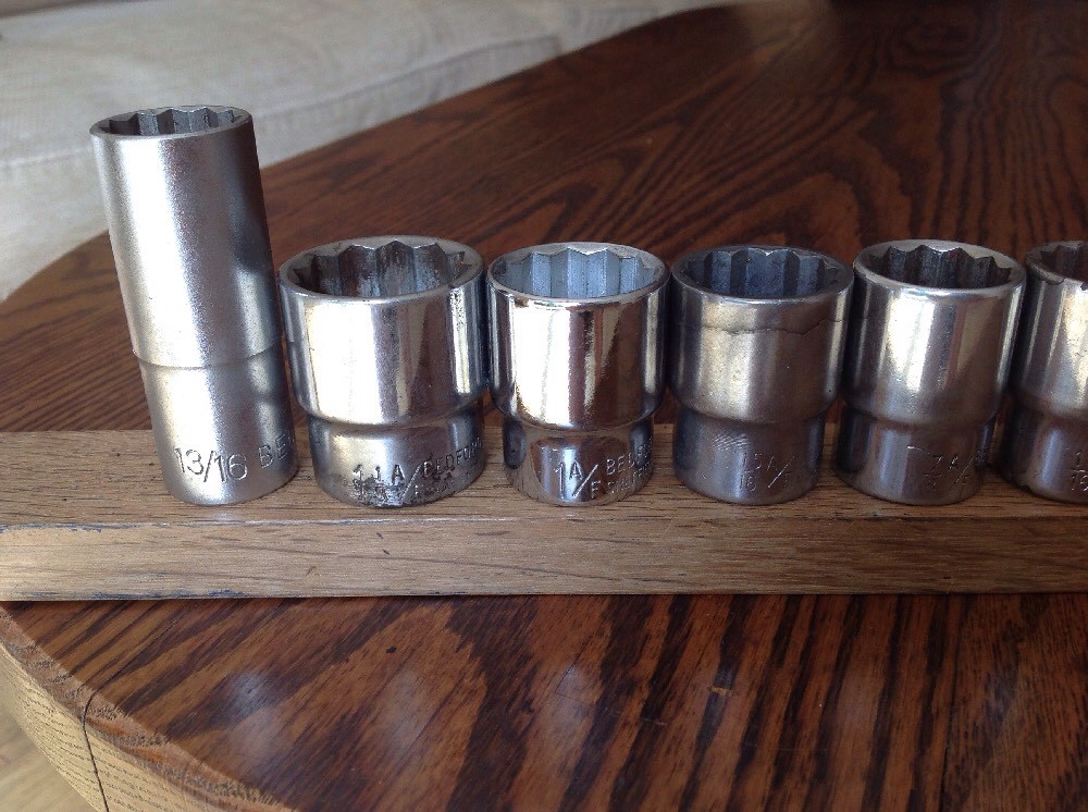 12 Bedford Sockets 1-1/8″ To 7/16″AF With 1/2″ Drive.A.
