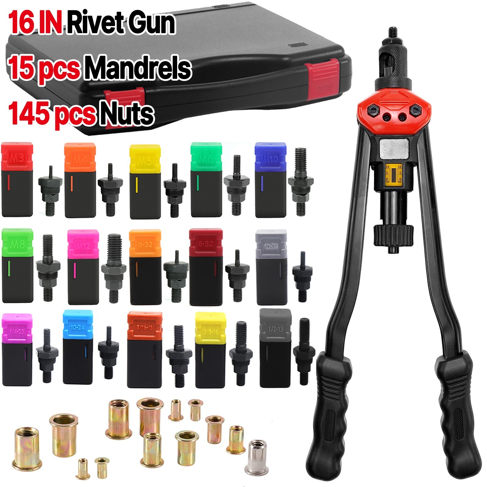 16″ Rivet Gun Rivnut Thread Setting Tool Nut Setter NutSert Metric SAE Riveting
