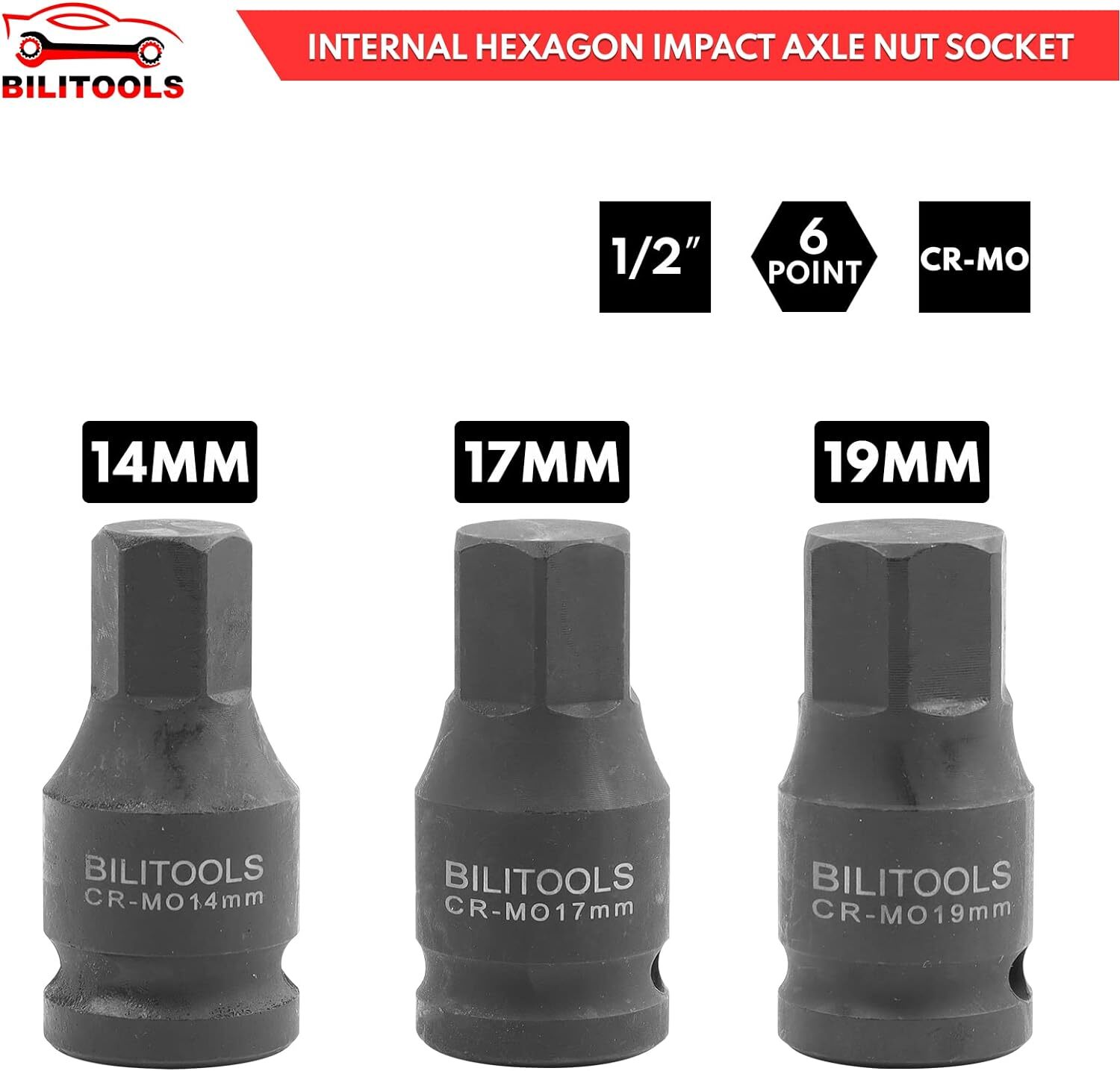12 Point Axle Nut Socket Set, 1/2″ Drive Spindle Axle Nut Impact Deep Socket Set